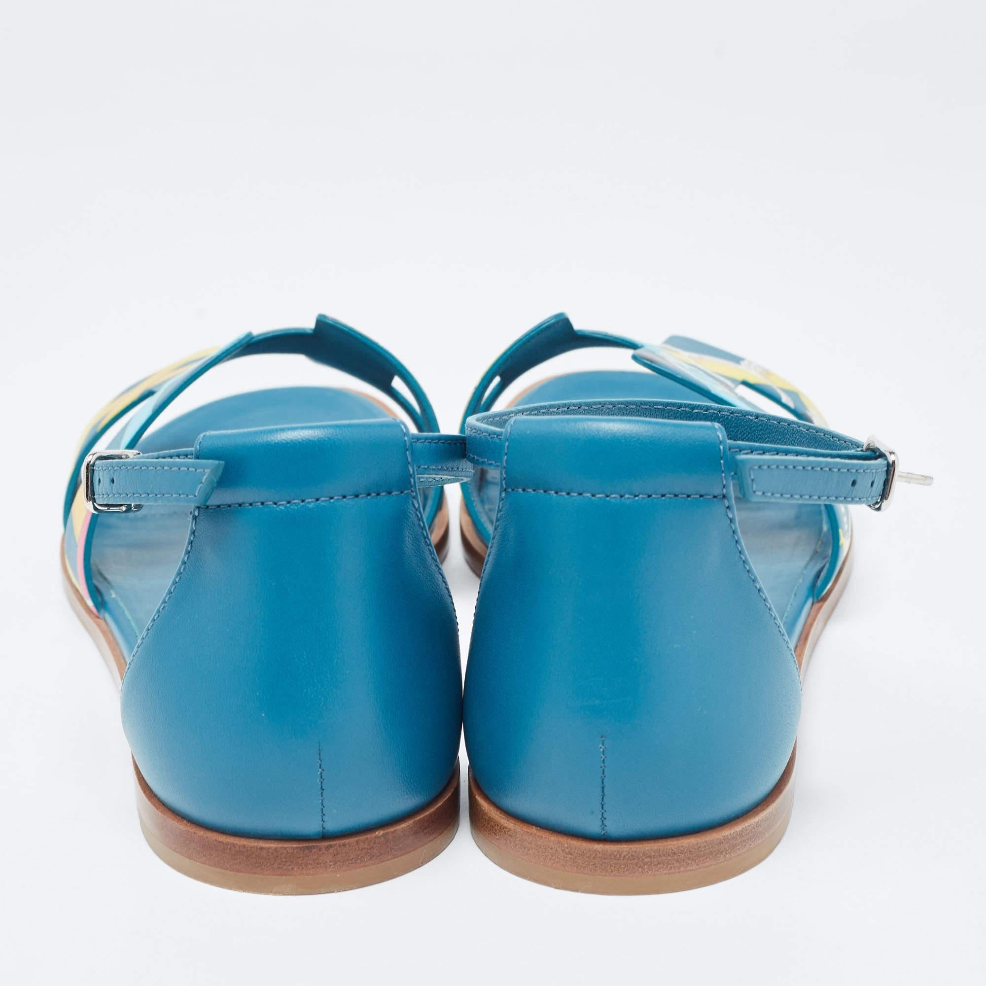 Hermes Blue Leather Santorini Ankle Strap Sandals Size 37.5 2