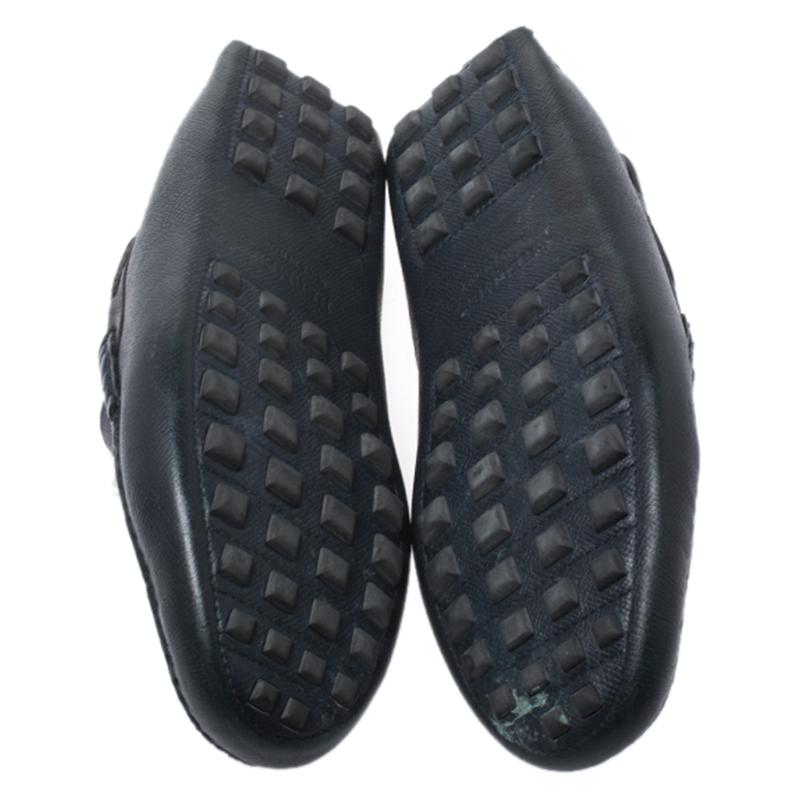 Black Hermes Blue Leather Slip On Loafers Size 42