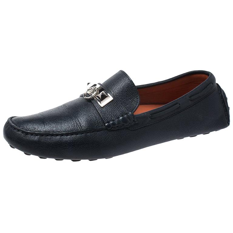 Hermes Blue Leather Slip On Loafers Size 42