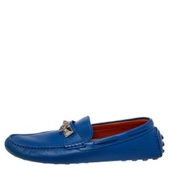 Hermés Blue Leather Slip On Loafers Size 43