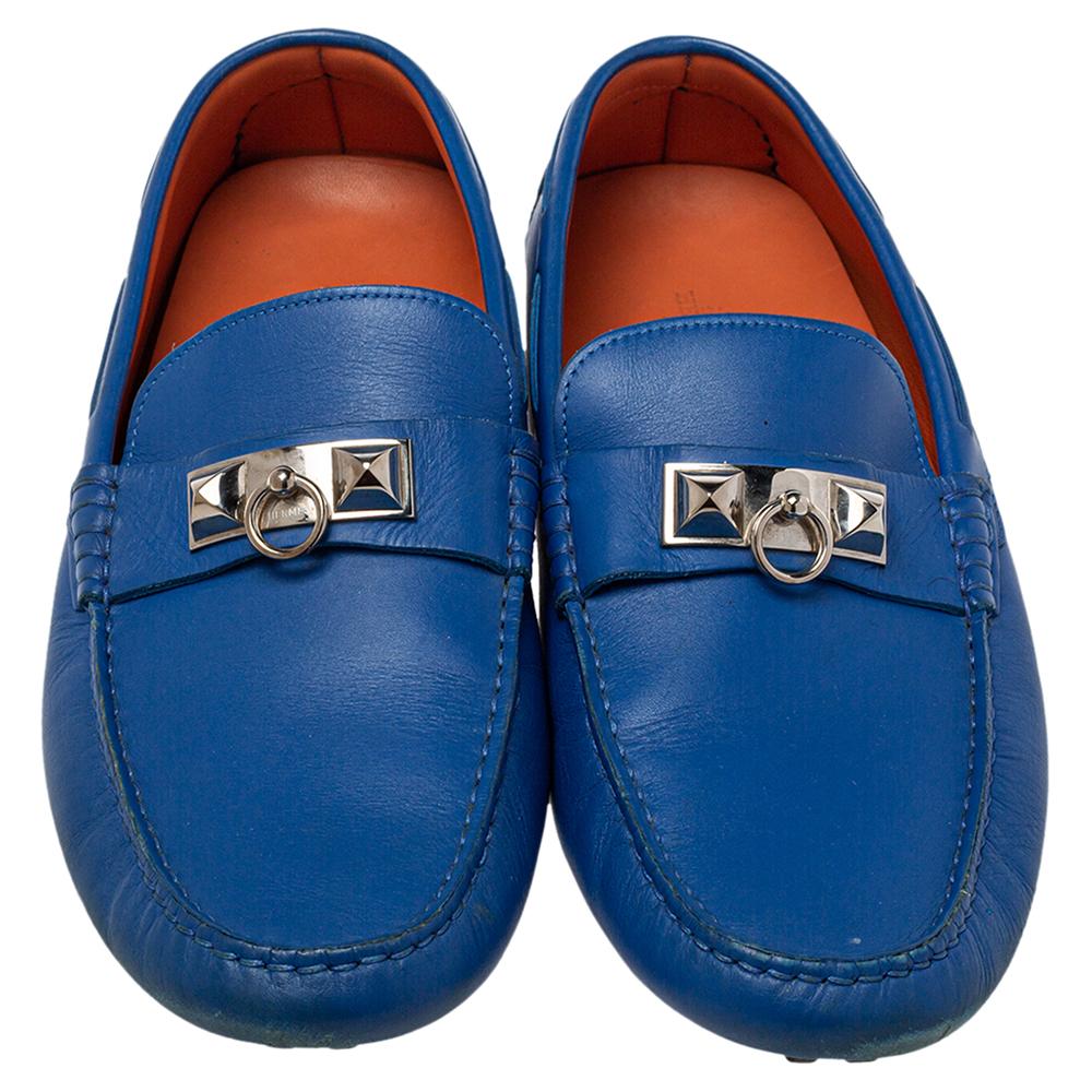 blue hermes loafers