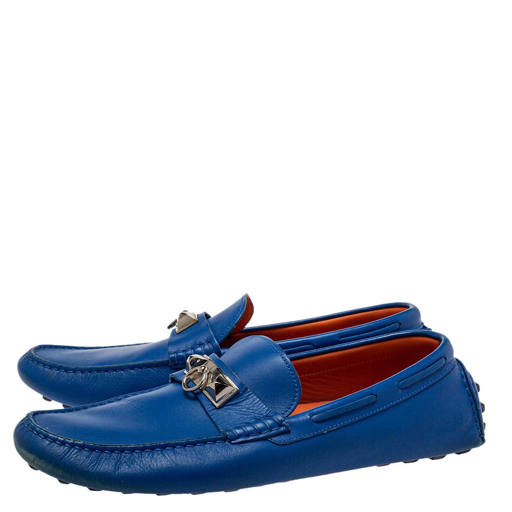 Hermés Blue Leather Slip On Loafers Size 43 1