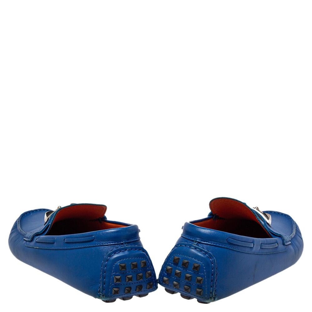 Hermés Blue Leather Slip On Loafers Size 43 2