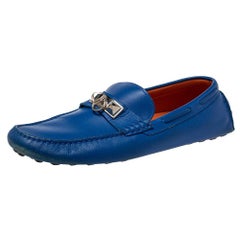 Hermés Blue Leather Slip On Loafers Size 43