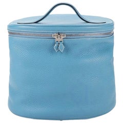 Hermes Blue Leather Vanity Jewelry Travel Storage CarryAll Handle Shoulder Bag