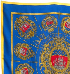 Hermes Blue Les Armes De Paris or Fluctuat Nec Mergitur Silk Scarf