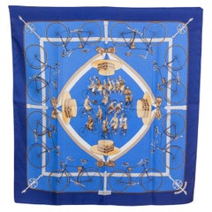 Hermes blue LES BECANES 90 Scarf silk VINTAGE 1973
