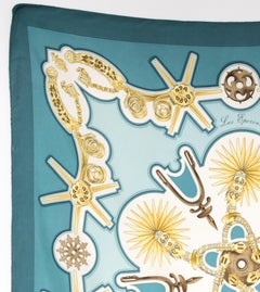 Hermes Blue Les Eperons by Francoise de la Perriere Silk Scarf