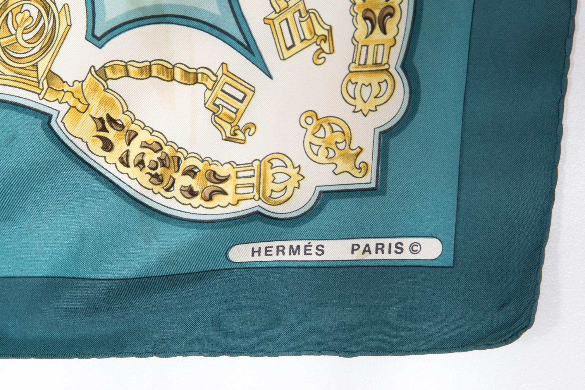 Hermes Blue Les Eperons by Francoise de la Perriere Silk Scarf For Sale 2
