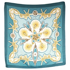 Retro Hermes Blue Les Eperons by Francoise de la Perriere Silk Scarf