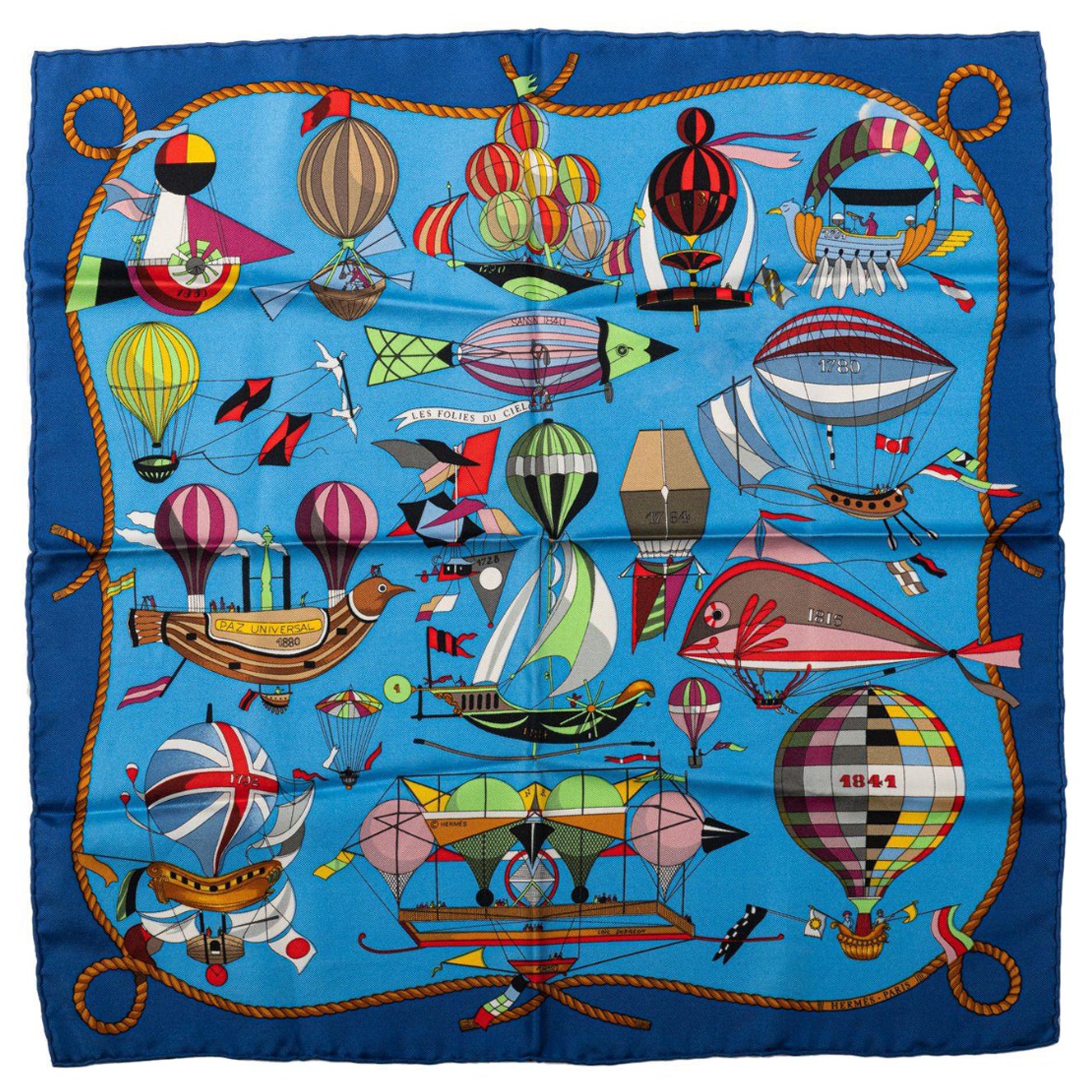 Sciarpa Hermès Les Folies du Ciel blu