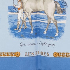Hermes blue LES ROBES 45 silk Pocket Square Scarf