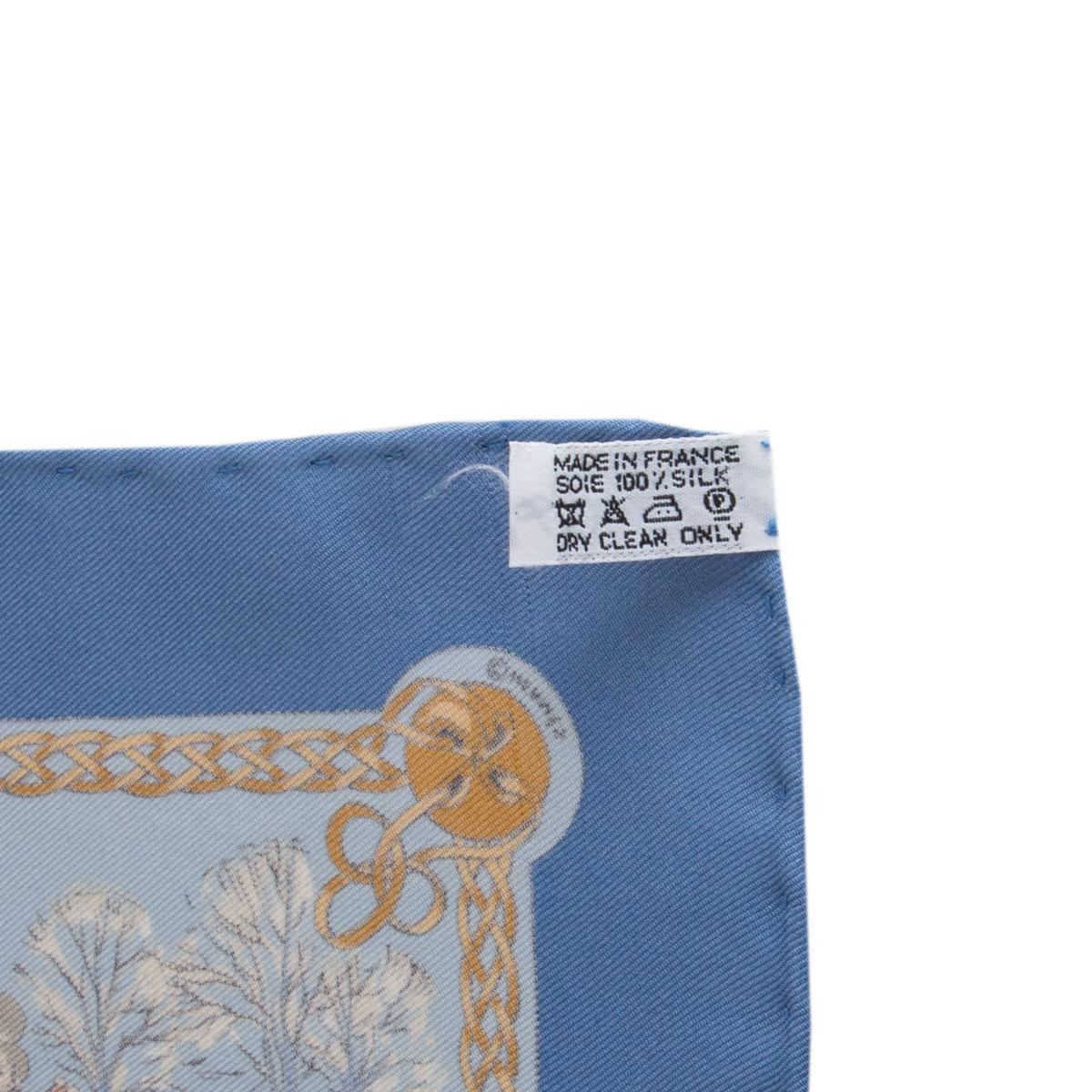 Women's or Men's Hermes blue LES ROBES 45 silk Pocket Square Scarf