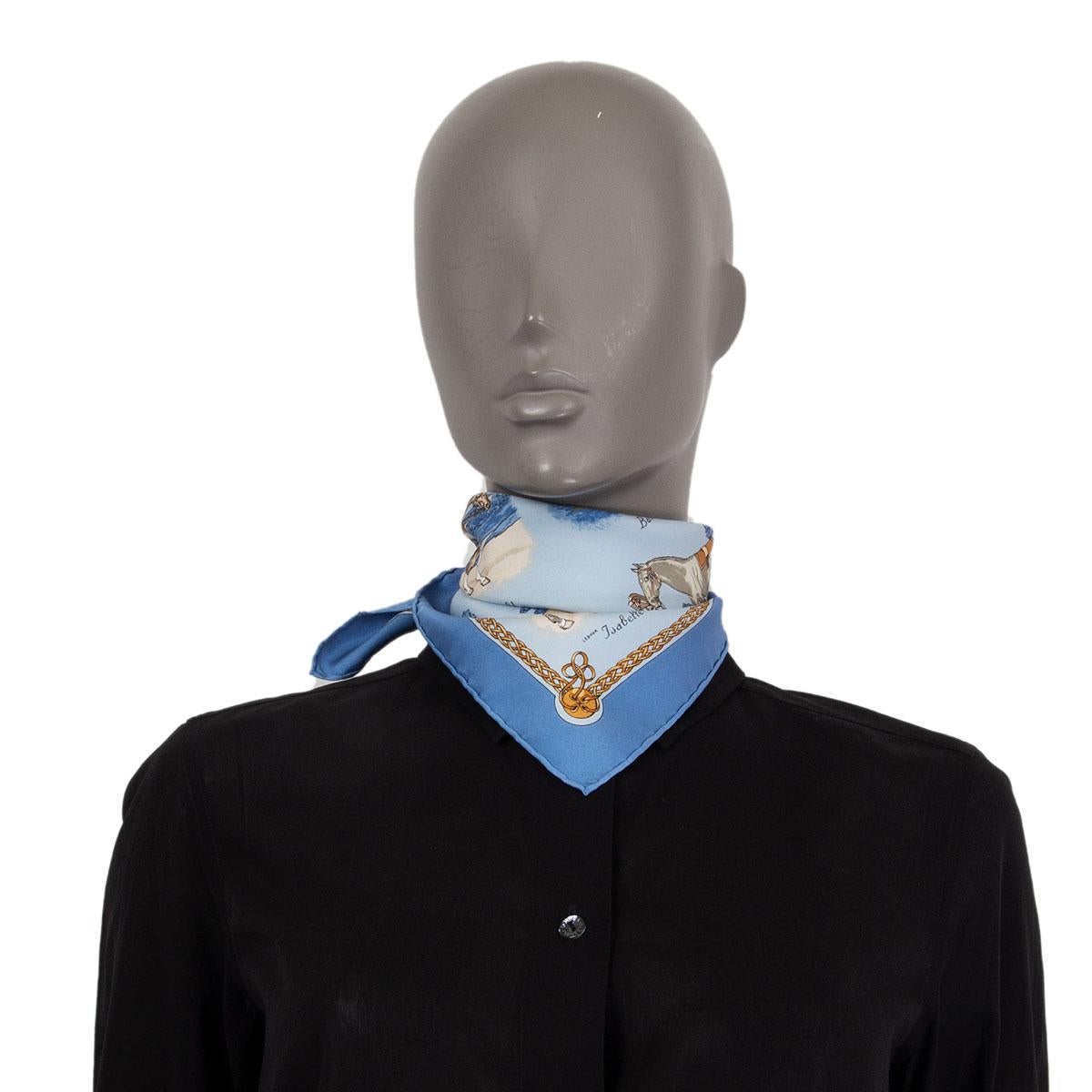 Hermes blue LES ROBES 45 silk Pocket Square Scarf 1