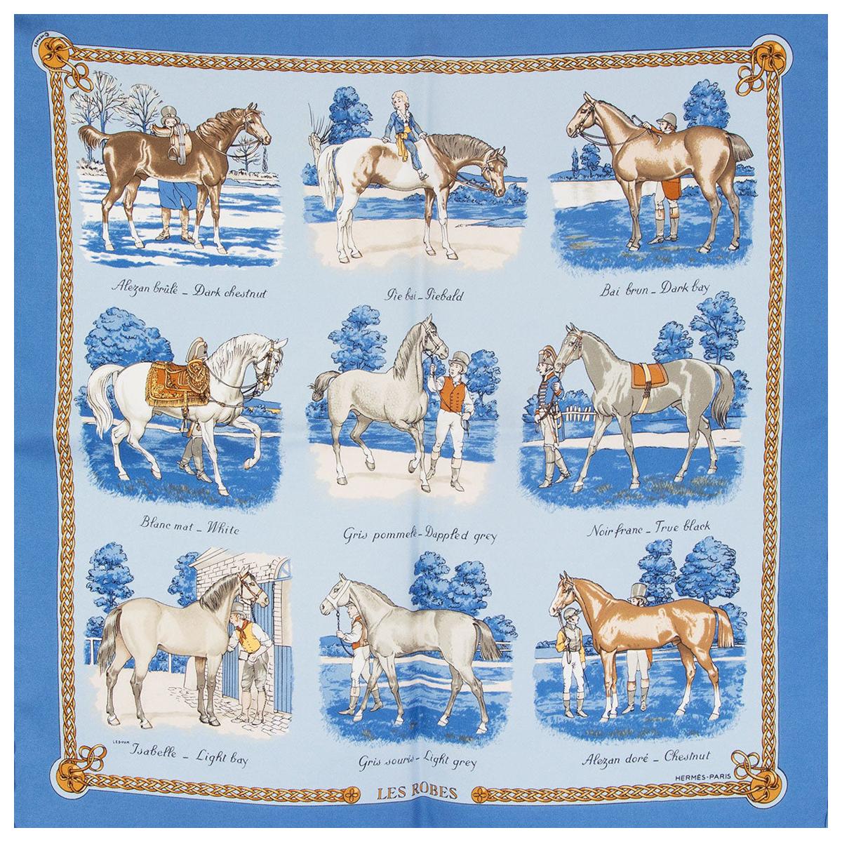 Hermes blue LES ROBES 45 silk Pocket Square Scarf