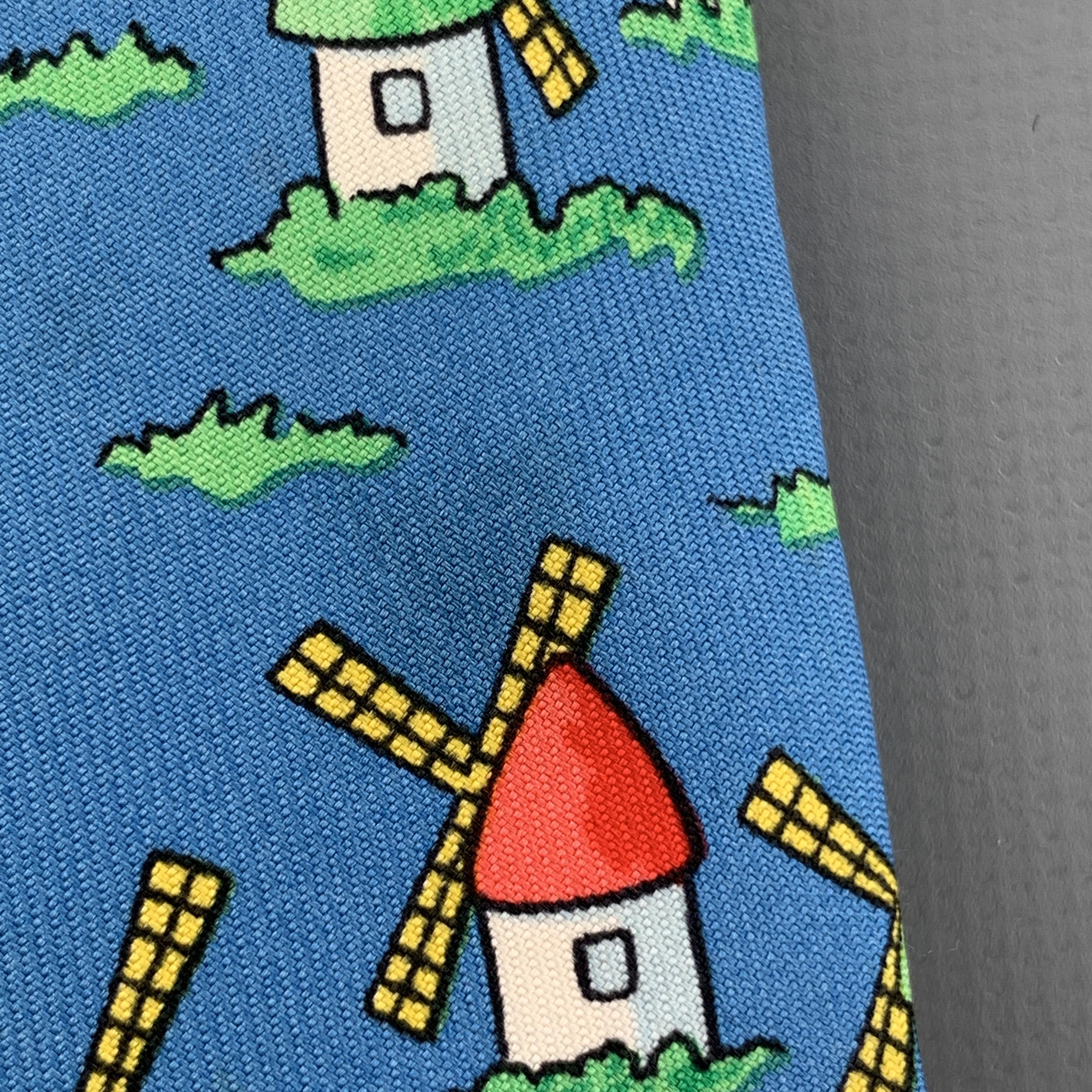 HERMES Blue Lighthouse Print Silk Tie In Good Condition In San Francisco, CA