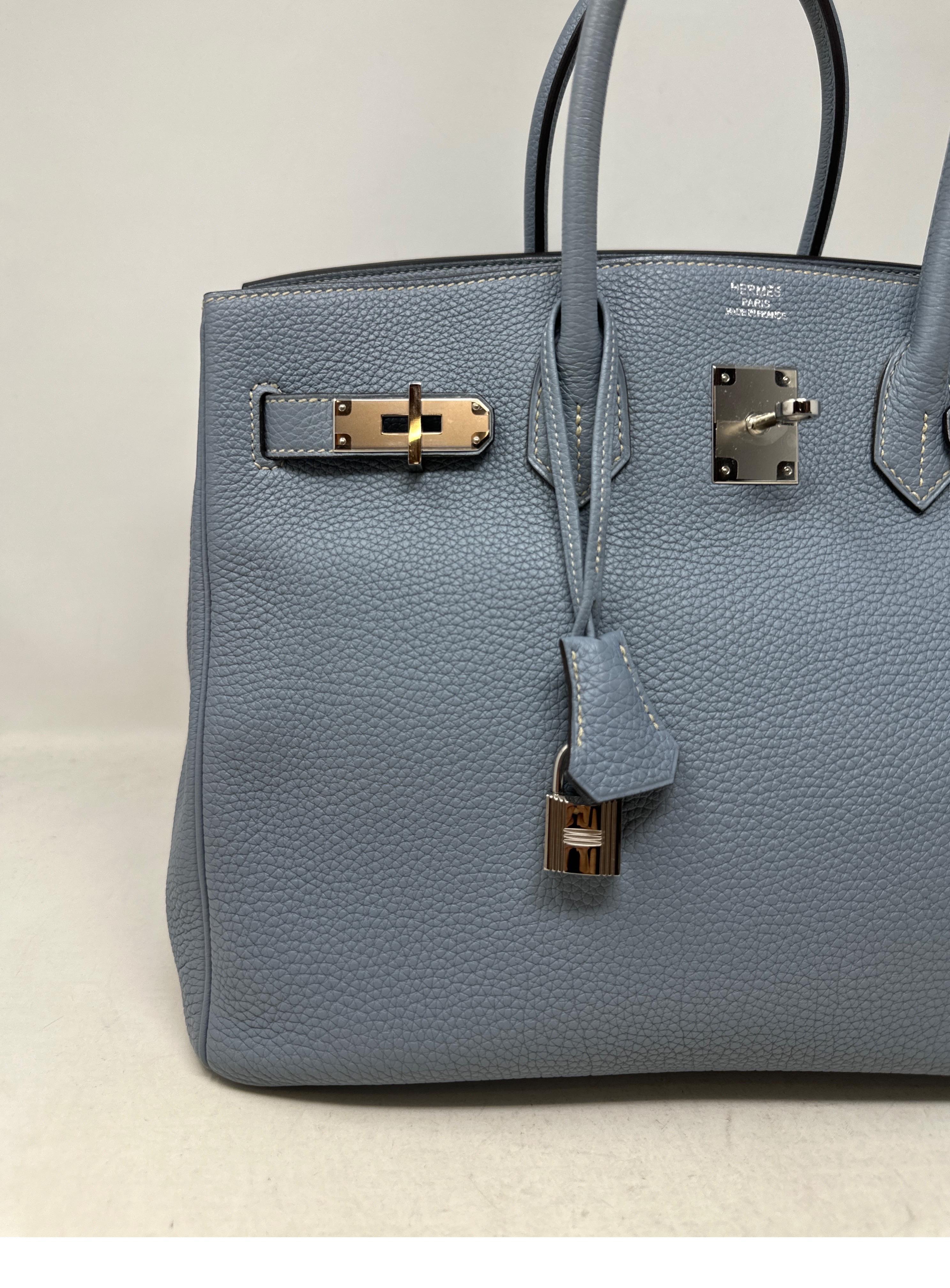 Hermes Blue Lin Birkin 35 Bag 12