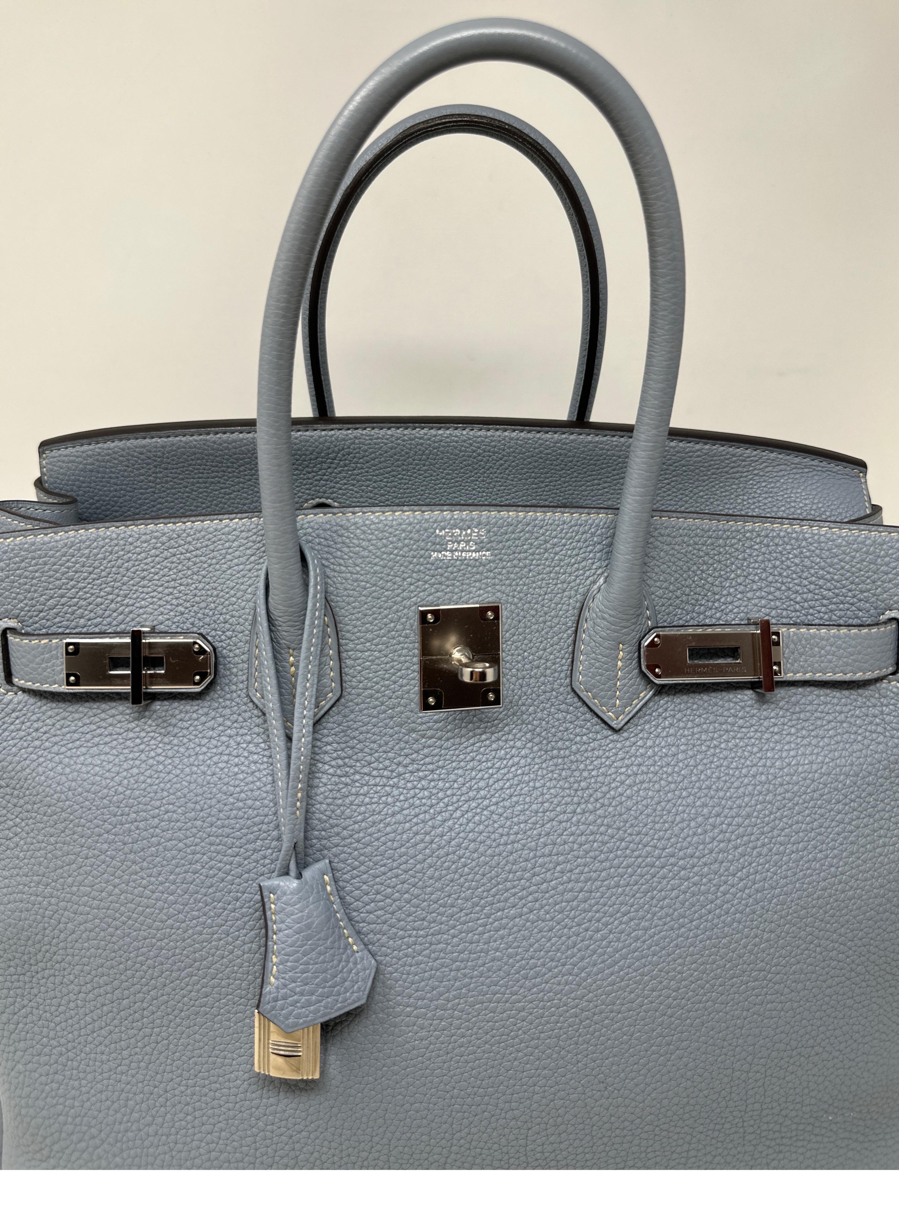 Hermes Blue Lin Birkin 35 Bag 14