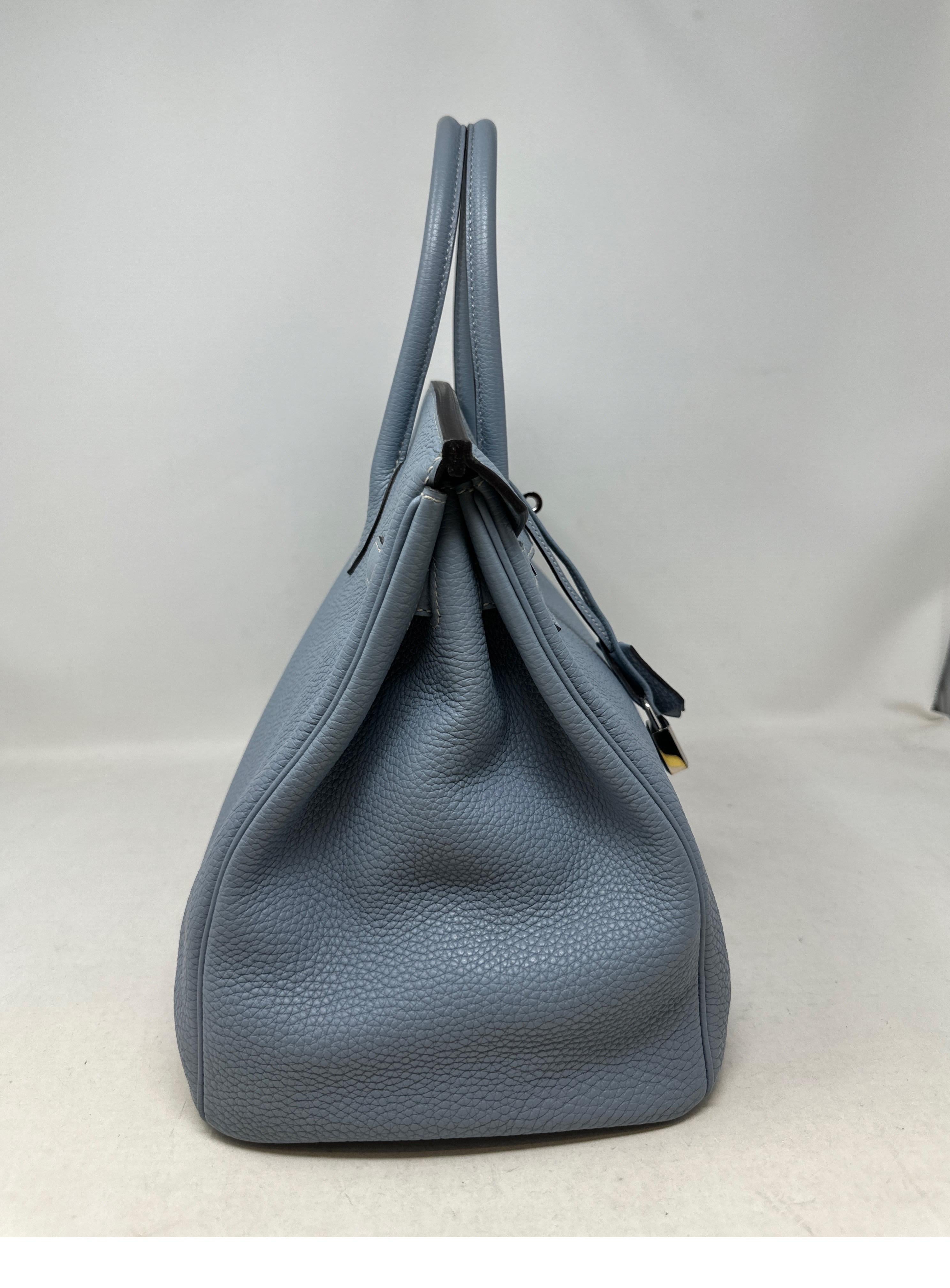 Women's or Men's Hermes Blue Lin Birkin 35 Bag 