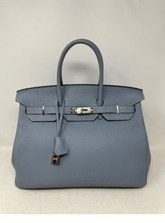 Hermes Blue Lin Birkin 35 Bag 