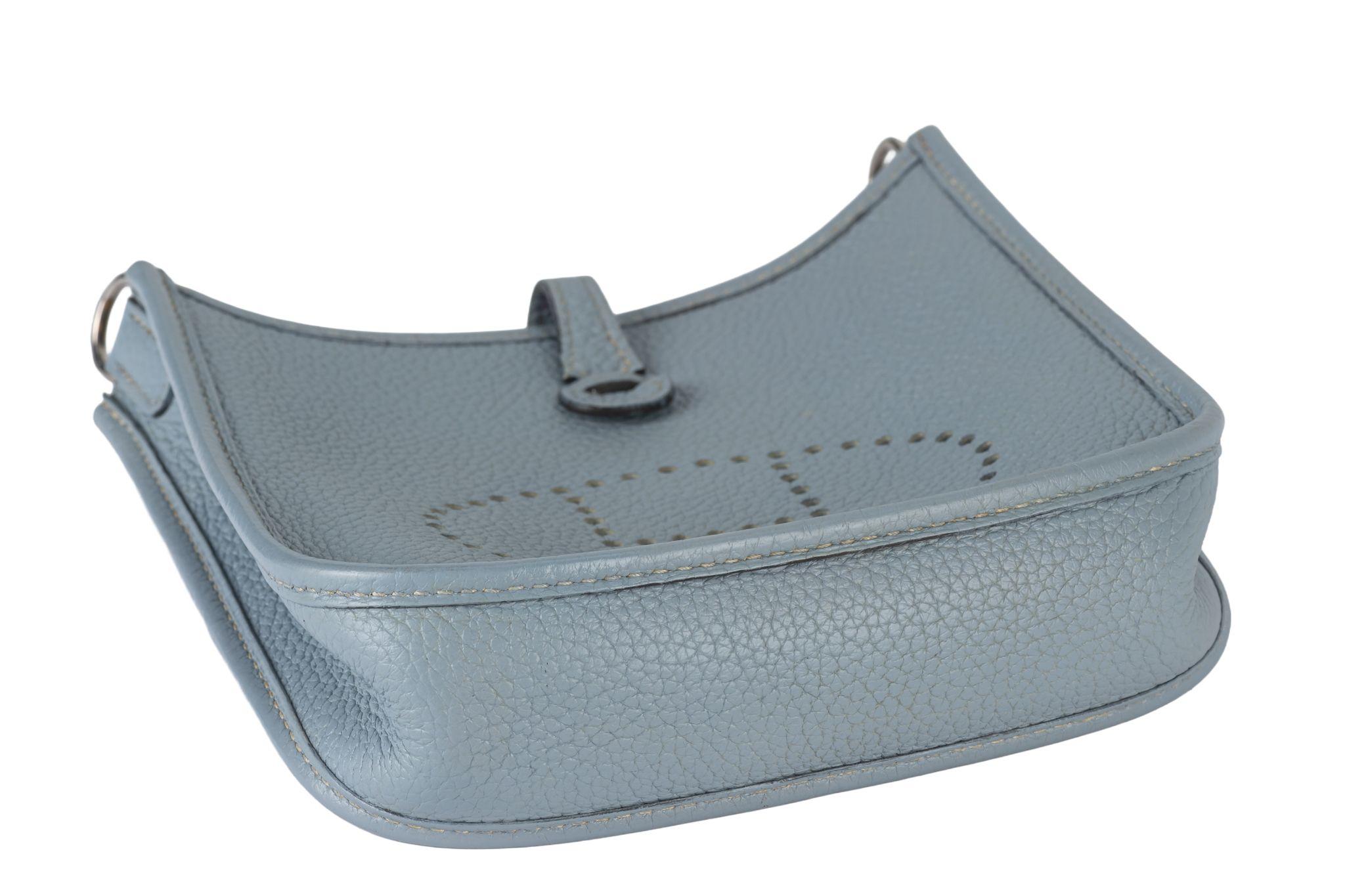 Donna Hermès Blue Lin Mini Evelyne Cross Bag in vendita