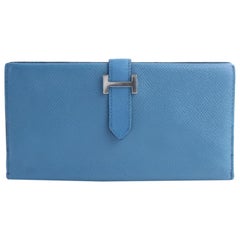 Vintage Hermès Blue Long Jean Bifold Bearn 52hr0701 Wallet