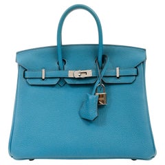 Borsa Birkin Hermès Blu Mallard Togo 25 cm