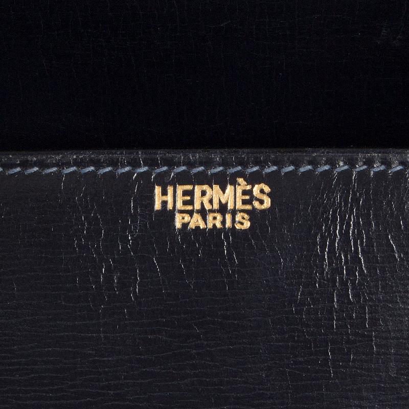 HERMES Blue Marine Box leather DRAG 26 Bag VINTAGE In Good Condition In Zürich, CH