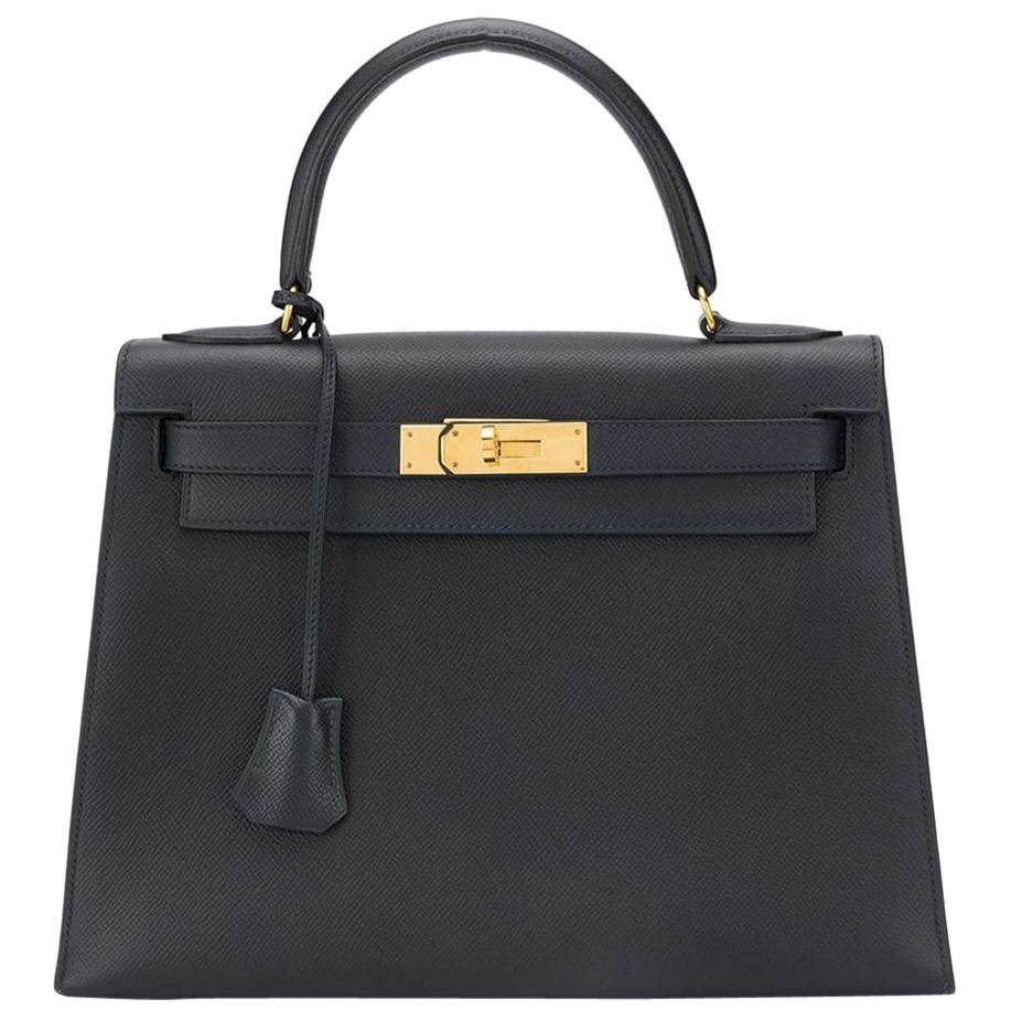 Hermes Blue Marine Courcheval 28cm Kelly Bag