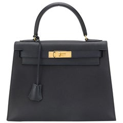 Hermes Blue Marine Courcheval 28cm Kelly Bag