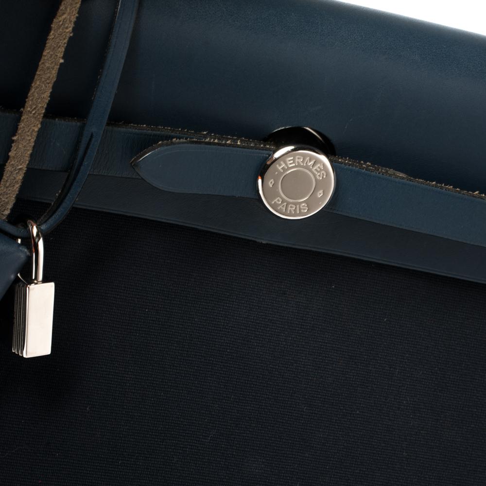 Hermes Blue Marine/Saphir Canvas and Leather Herbag Zip 31 Bag 4