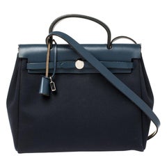 Hermes Blue Marine/Saphir Canvas and Leather Herbag Zip 31 Bag