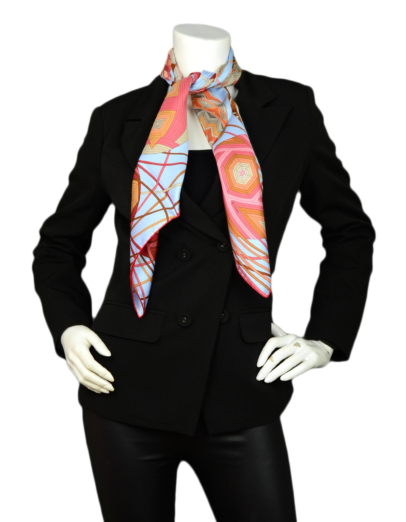 Hermes Blue Marron L'Art du Temari 90cm Silk Scarf designed by Nathalie Vialars 

Made In: France
Color: Light Blue, Pink, Red
Materials: 100% Silk 
Overall Condition: Excellent pre-owned condition
Estimated Retail: $415 + tax
Includes: