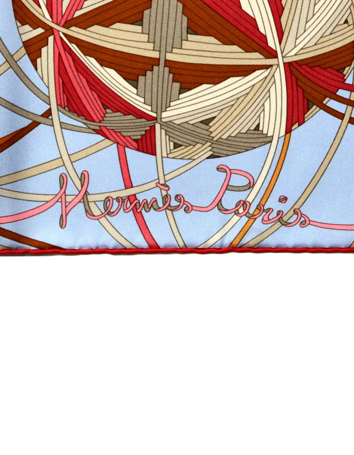 Beige Hermes Blue Marron L'Art du Temari 90cm Silk Scarf designed by Nathalie Vialars