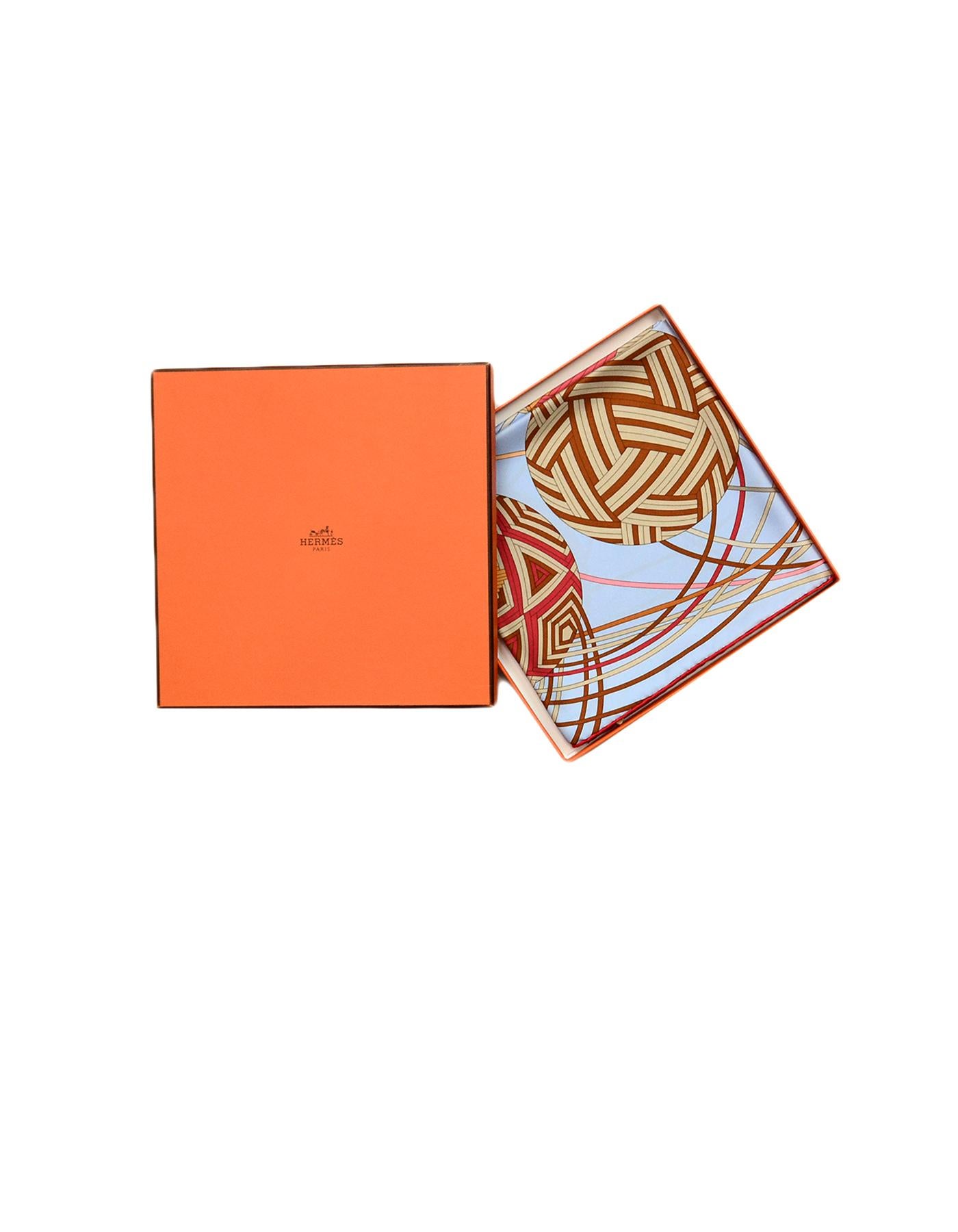 Women's Hermes Blue Marron L'Art du Temari 90cm Silk Scarf designed by Nathalie Vialars