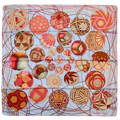 Hermes Blue Marron L'Art du Temari 90cm Silk Scarf designed by Nathalie Vialars