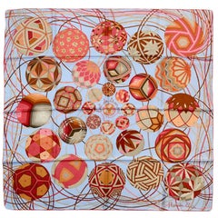 Hermes Blue Marron L'Art du Temari 90cm Silk Scarf designed by Nathalie Vialars 