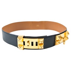 Hermes Blue Medor Large Leather Belt