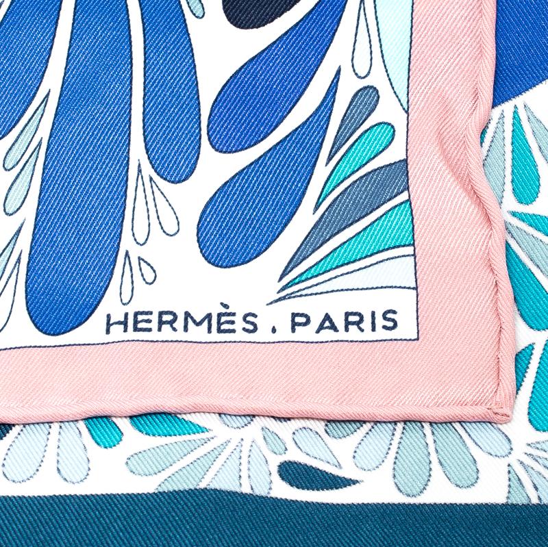 Hermes Blue Millefleurs Du Mexique Printed Silk Square Scarf In Excellent Condition In Dubai, Al Qouz 2