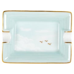 Hermes Blue Mini Gold Bird in the Sky Porcelain Ashtray Organizer