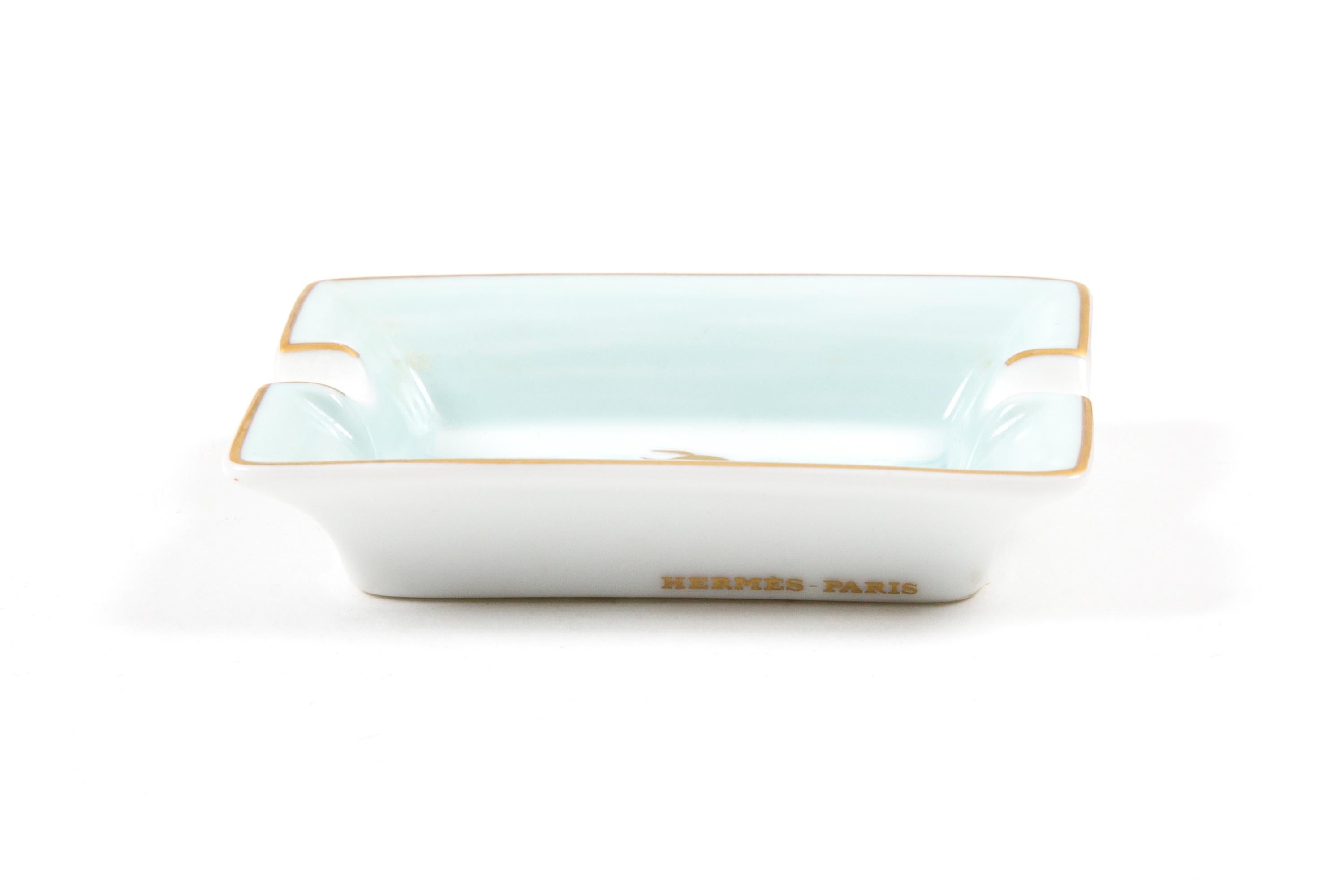 Hermes Blue Mini Gold Fish in Ocean Porcelain Ashtray Organizer In Good Condition In Paris, FR