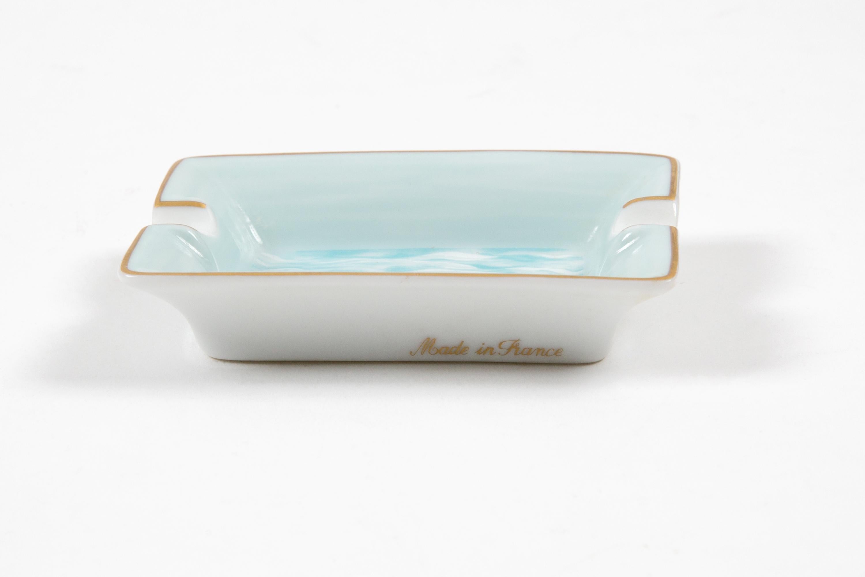 Women's or Men's Hermes Blue Mini Gold Fish in Ocean Porcelain Ashtray Organizer
