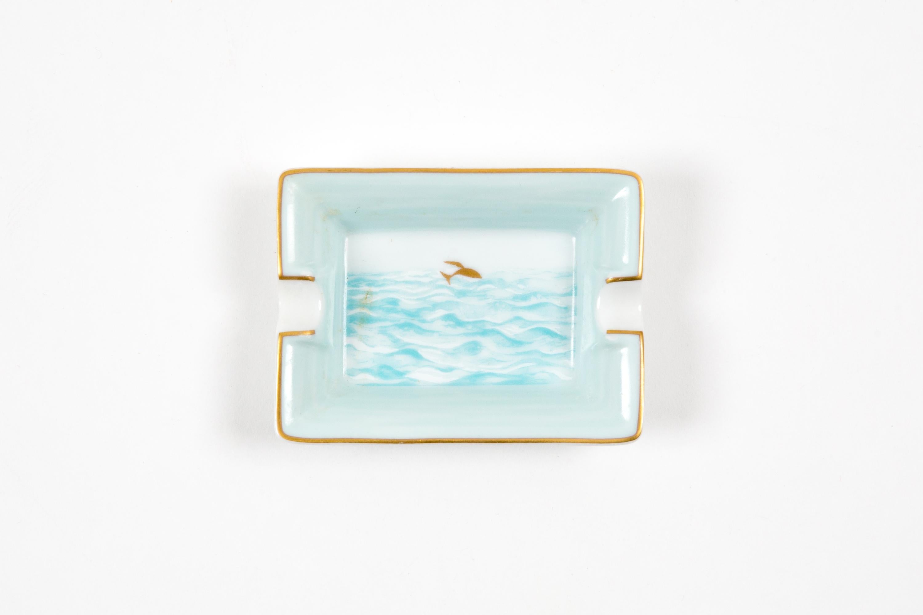 Hermes Blue Mini Gold Fish in Ocean Porcelain Ashtray Organizer 1