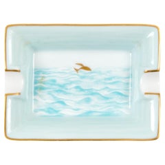 Hermes Blue Mini Gold Fish in Ocean Porcelain Ashtray Organizer