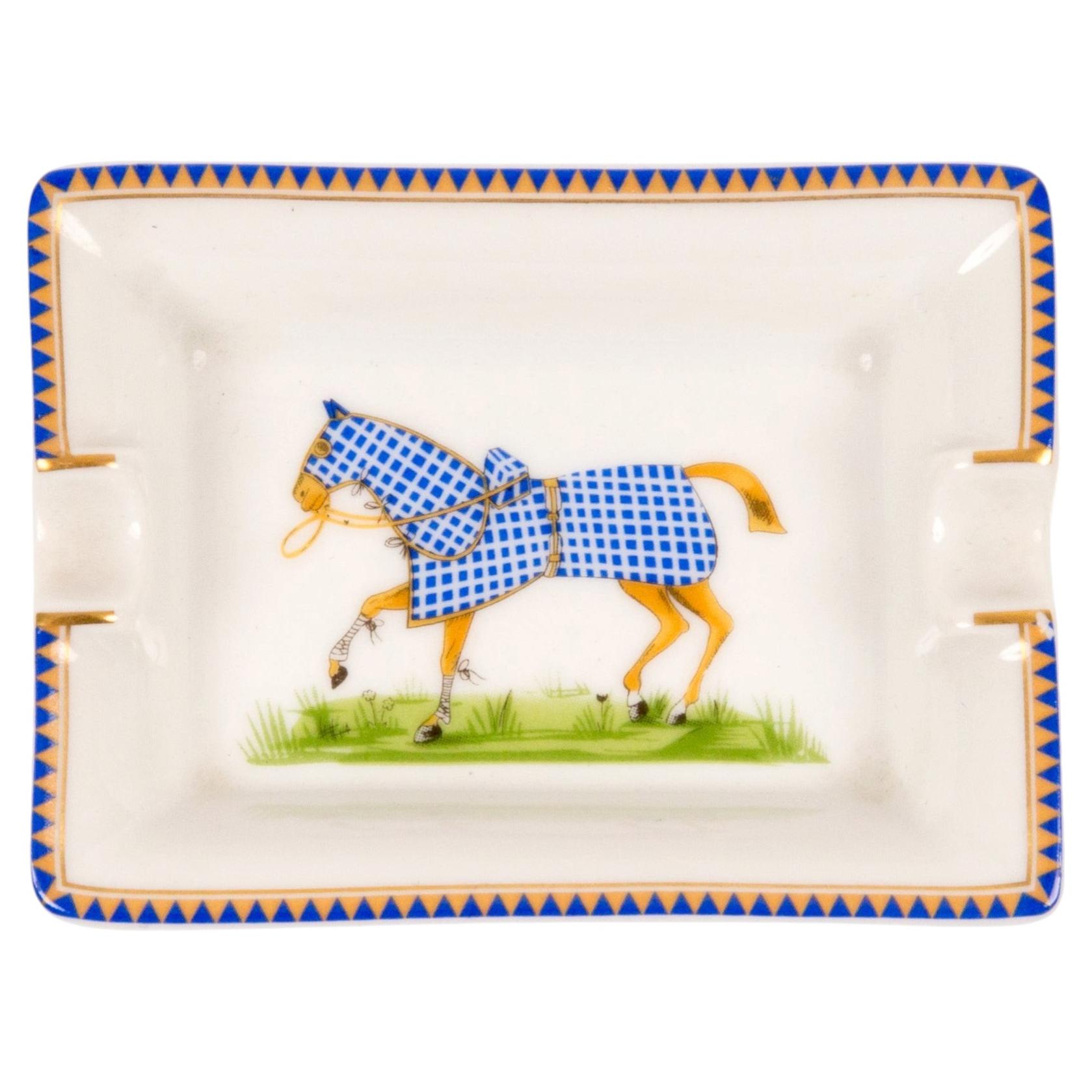 Hermes Blue Mini Porcelain Ashtray Organizer For Sale