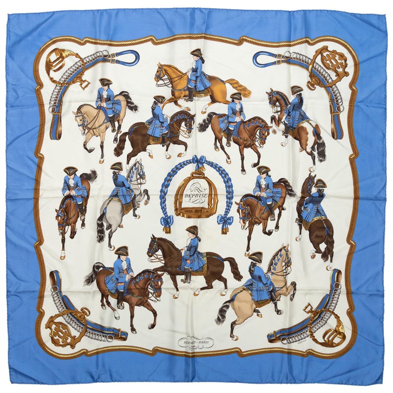 Hermes Blue and Multicolor 'Reprise' Silk Scarf For Sale at 1stDibs