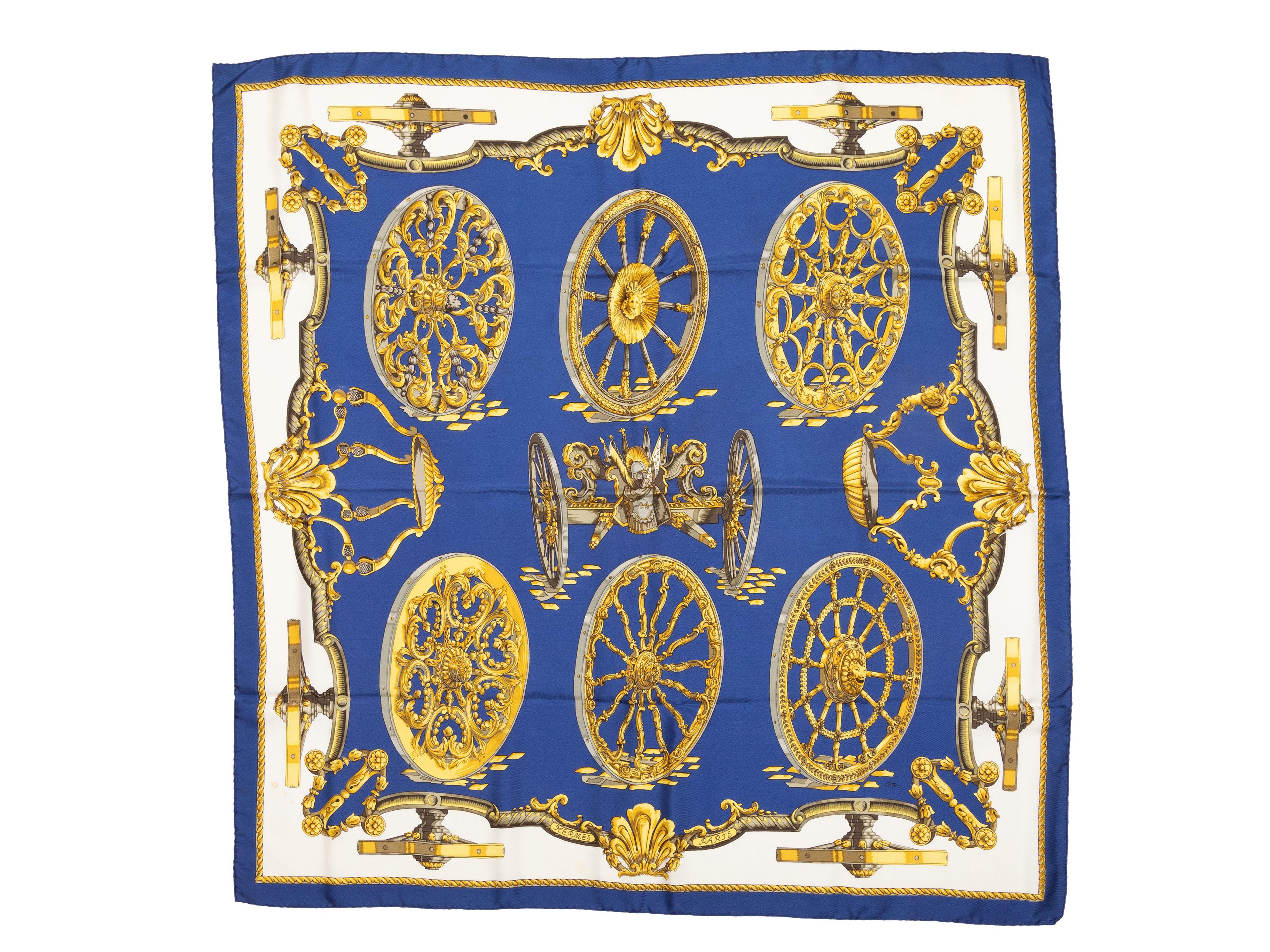 Detalles del producto: Pañuelo de seda estampado azul y multicolor Roues de Canon de Hermes. 34