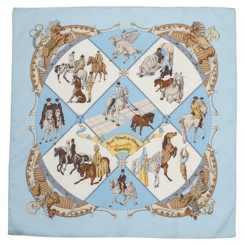 Hermes Blue Musee Vivant du Cheval Chantilly Silk Handkerchief