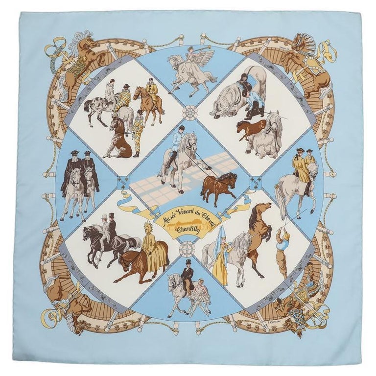 Hermes Blue Musee Vivant du Cheval Chantilly Silk Handkerchief For Sale ...