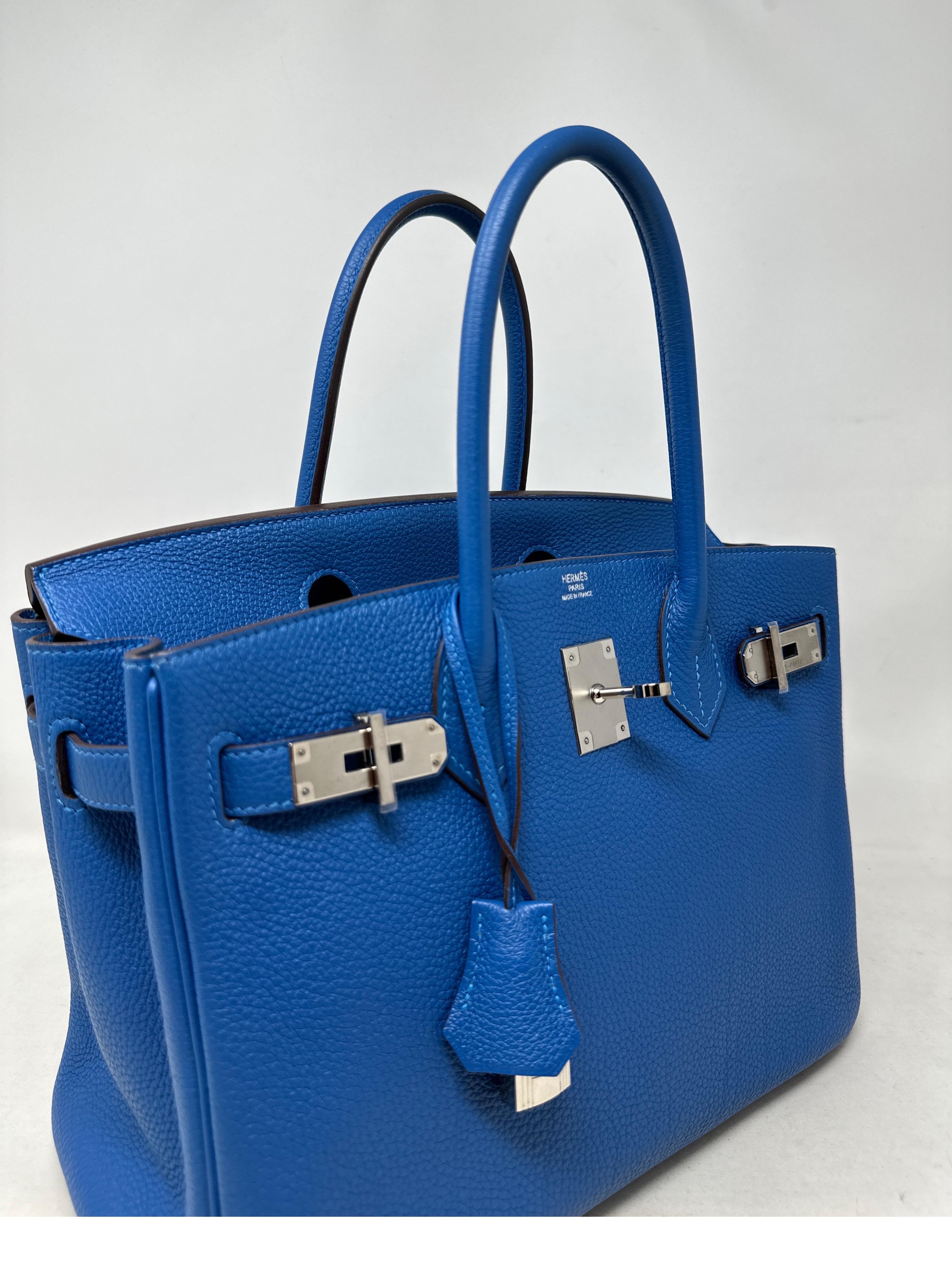Hermes Blue Mykonos Birkin 30 Bag In Excellent Condition In Athens, GA